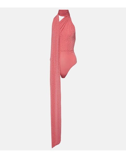 Alex Perry Pink Crystal-Embellished Jersey Bodysuit