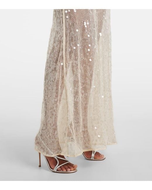 David Koma White Sequined Open-Back Gown