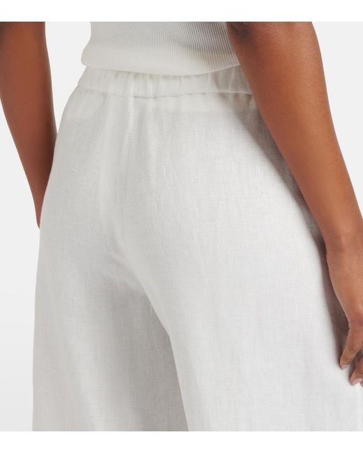 Max Mara White Amedea Linen Wide-Leg Pants