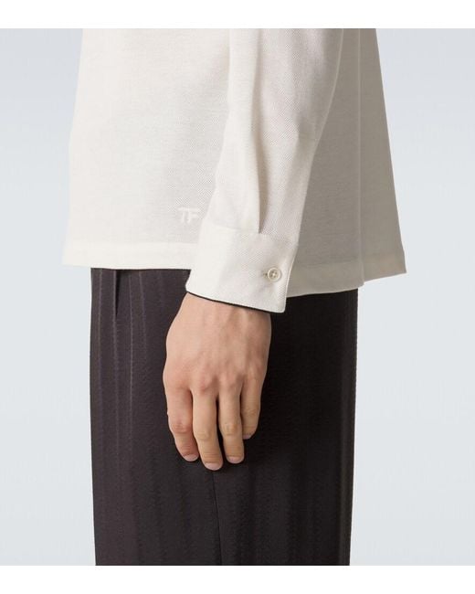Tom Ford White Silk And Cotton Pique Polo Shirt for men
