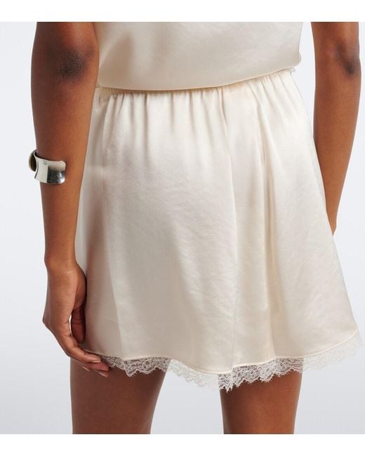 Leset White Barb Lace-Trimmed Satin Miniskirt