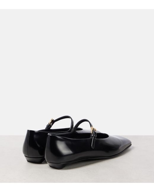 Prada Black Brushed Leather Mary Jane Flats