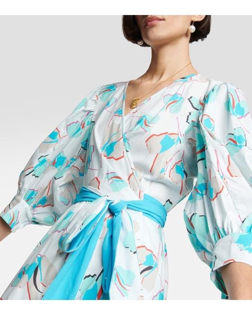 Diane von Furstenberg Blue Roxanna Printed Cotton-blend Poplin Midi Wrap Dress