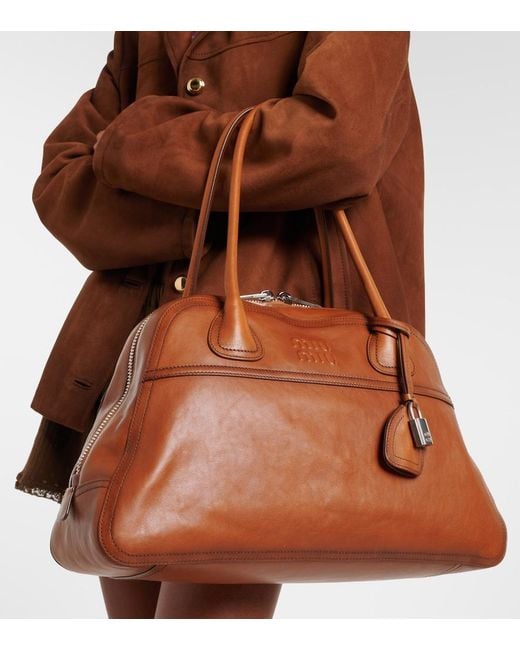 Miu Miu Brown Vivant Medium Leather Bowling Bag