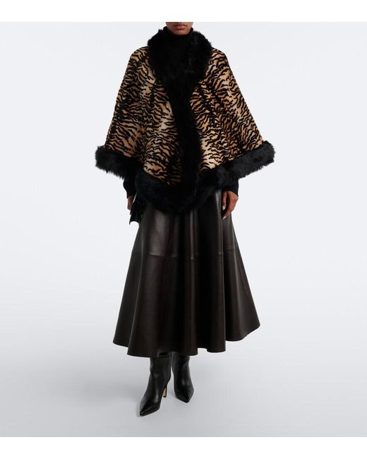 Nour Hammour Black Olympe Printed Shearling Poncho