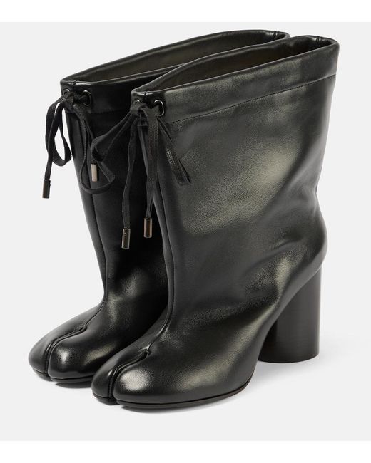 Maison Margiela Black Tabi Drawstring Leather Ankle Boots