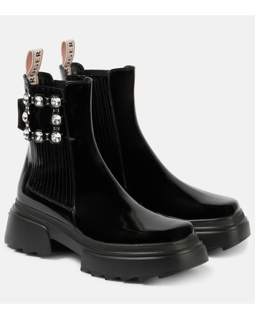 Roger Vivier Women's Black Wallaviv Patent Leather Chelsea Boots