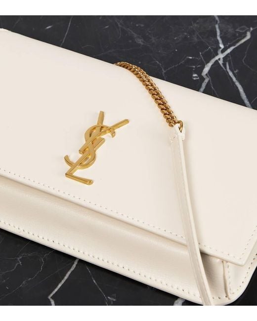 Saint Laurent White Cassandre Leather Phone Pouch