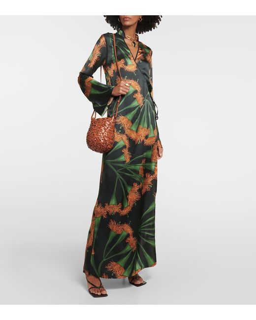 Johanna Ortiz Green Bedrucktes Kleid aus einem Seidengemisch