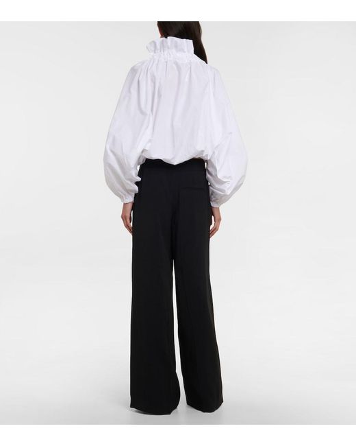 Patou White Ruffled Tie-Neck Cotton Blouse