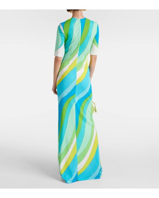 Emilio Pucci Blue Cutout Printed Maxi Dress