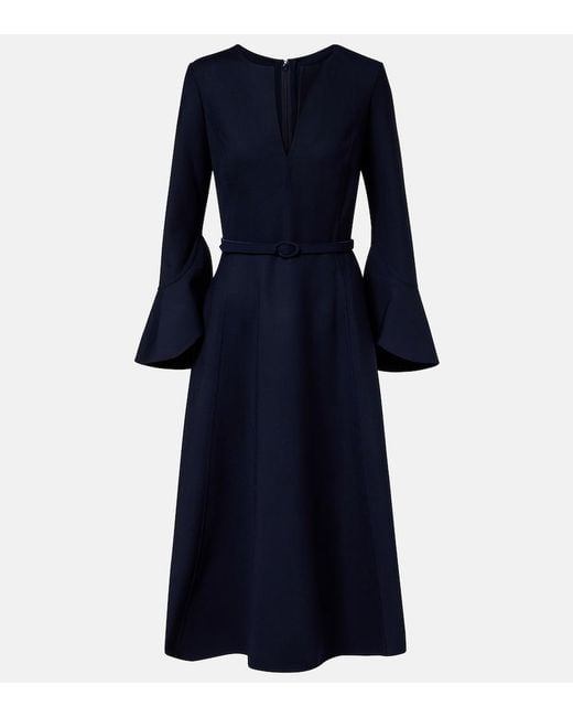 Oscar de la Renta Blue Belted Wool-Blend Midi Dress