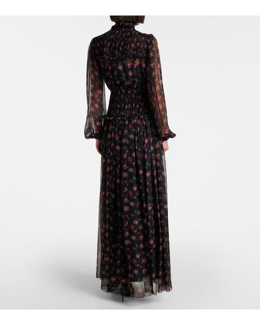 Dolce & Gabbana Black Floral Silk Chiffon Maxi Dress