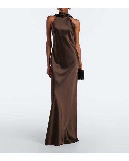 Ralph Lauren Multicolor Chilton Halterneck Satin Gown