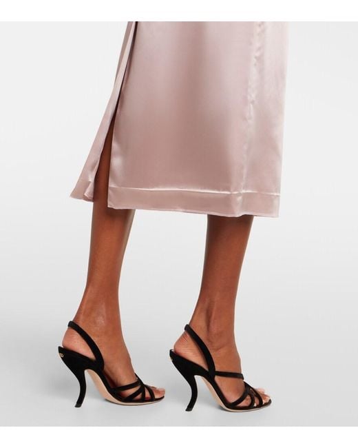 Valentino Pink Bow-Detail Satin Midi Skirt