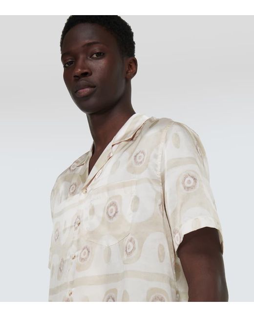 Commas White Printed Silk And Cotton Shirt for men