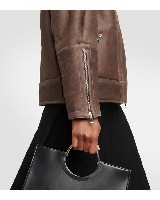 Blancha Brown Shearling-Trimmed Leather Jacket