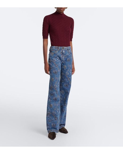 Etro Blue Printed Wide-Leg Jeans