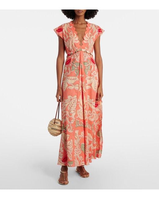 Poupette Orange Noreen Printed Cotton Maxi Dress