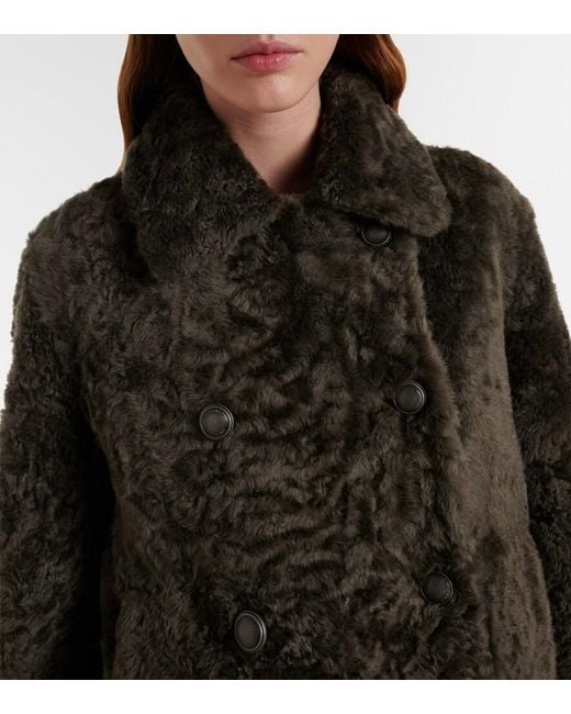 Brunello Cucinelli Green Cropped Double-Breasted Shearling Jacket