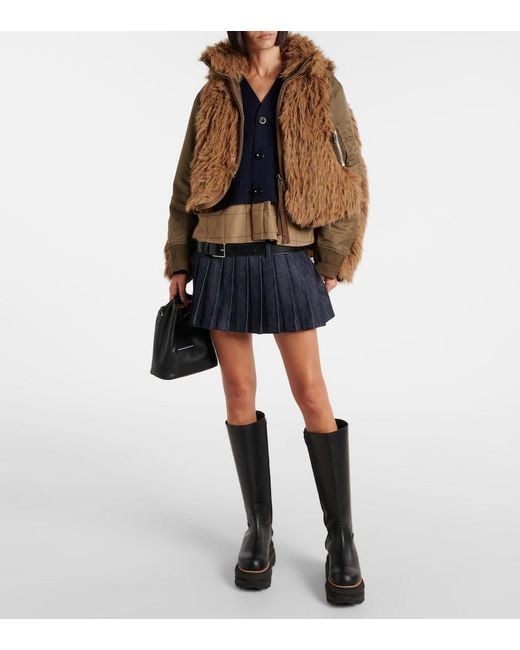 Sacai Brown Faux Fur And Technical Jacket