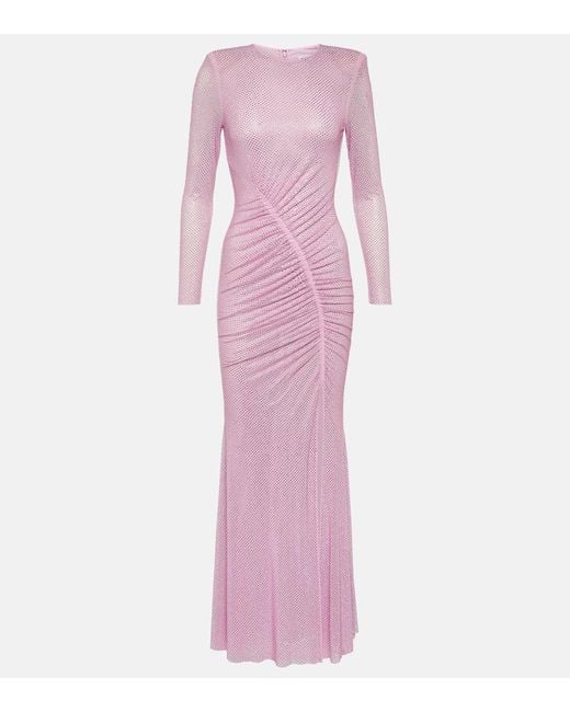 Vestido largo de malla con cristales Self-Portrait de color Pink