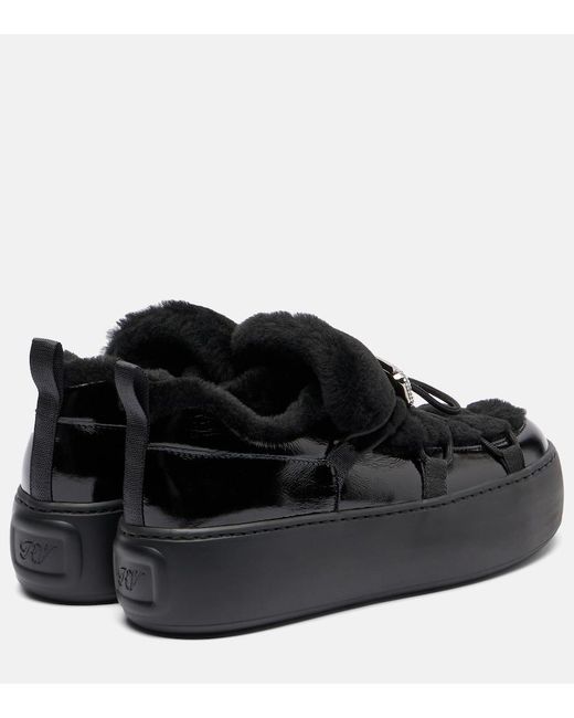 Roger Vivier Black Viv' Up Shearling And Patent Leather Sneakers