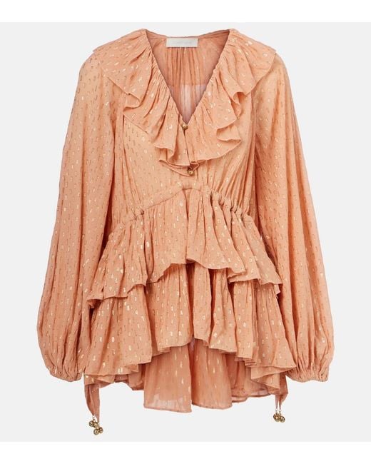 Zimmermann Orange Rhiannon Ruffled Blouse
