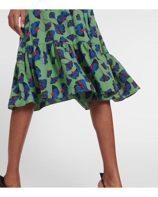 Diane von Furstenberg Green Blade Printed Crepe Wrap Dress