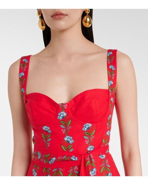 Vestido Corto Sweet Bloom Bouquet En Mezcla De Lino Farm Rio de color Red
