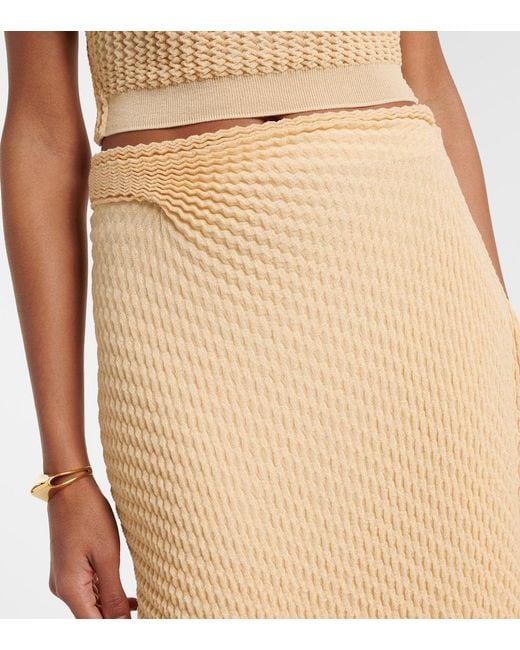 Victoria Beckham Natural Knitted Asymmetric Cotton-Blend Midi Skirt