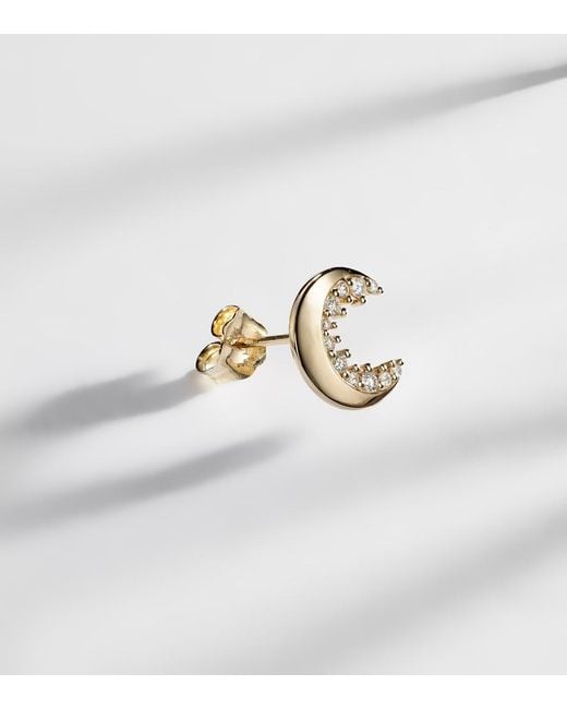 Sydney Evan White Crescent Moon 14Kt Single Earring With Diamonds