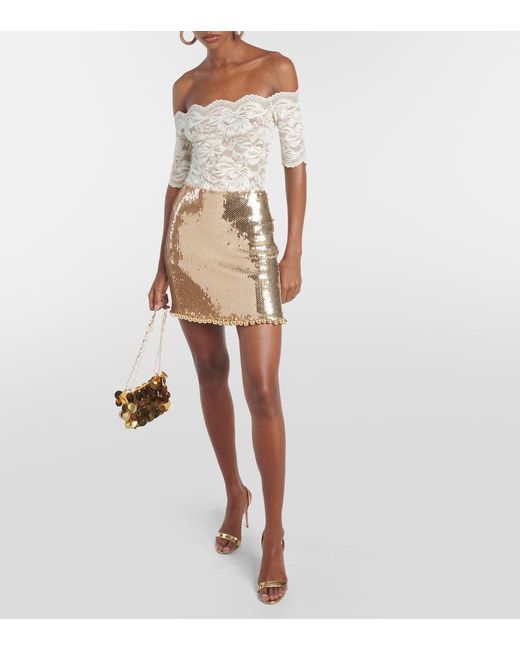 Rabanne Natural Off-Shoulder Lace Top