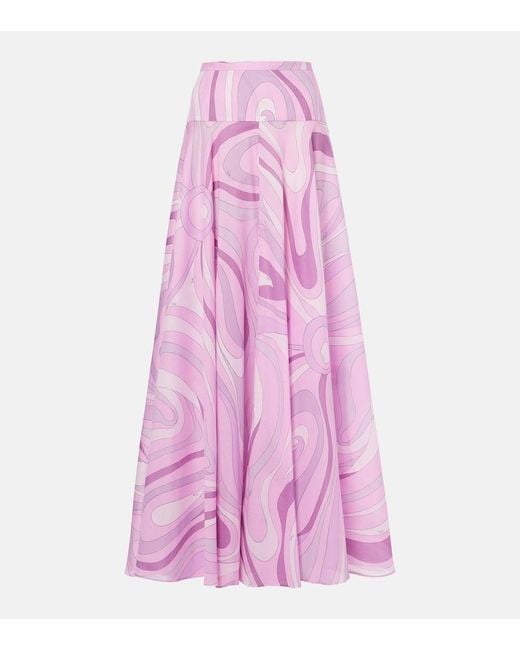 Emilio Pucci Pink Maxirock Marmo Aus Baumwollmusselin