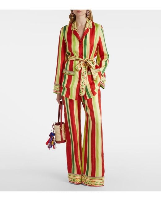 Dolce & Gabbana Red Belted Striped Silk Shirt