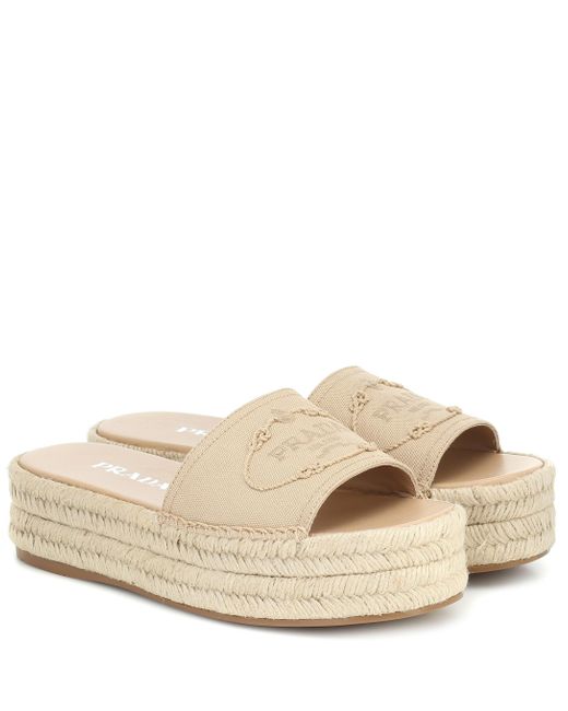 Prada Natural Canvas Espadrille Slides