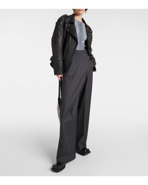 Acne Gray Asymmetric Mid-rise Wide-leg Pants