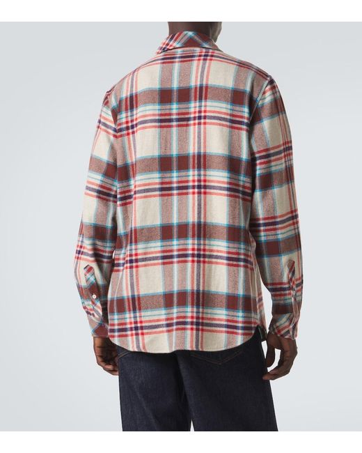 God's True Cashmere Red Plaid Cashmere Shirt With Amethyst for men