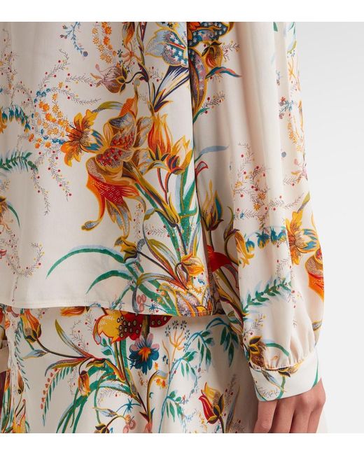 Etro White Floral Ruffled Blouse
