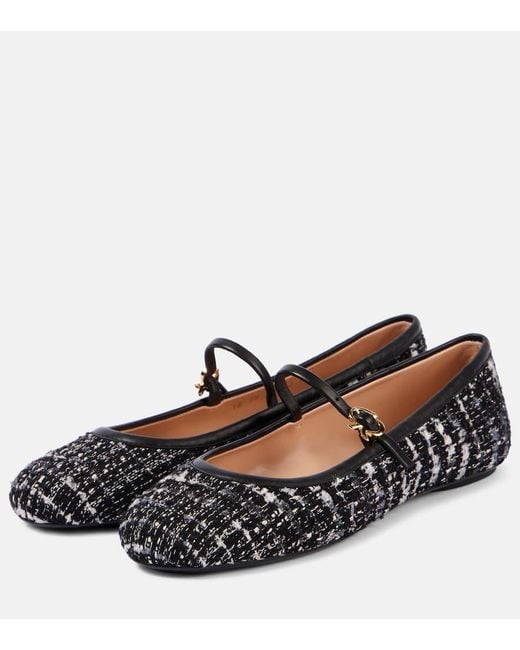 Gianvito Rossi Black Mary-Jane-Ballerinas Mary Ribbon 05 Aus Boucle