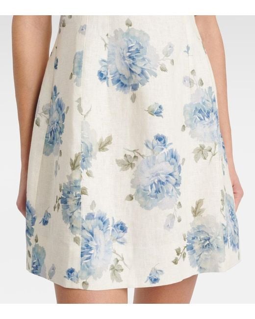 Faithfull The Brand Blue Bedrucktes Minikleid Sanne Aus Leinen