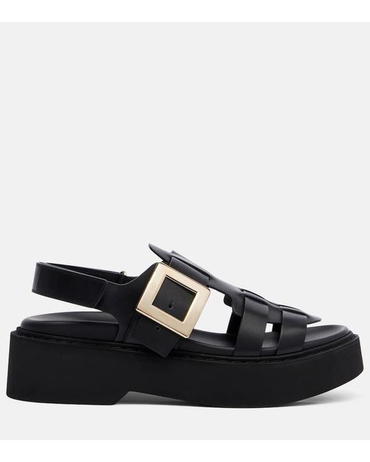 Roger Vivier Black Viv' Rangers Leather Platform Sandals