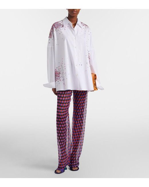 Dries Van Noten White Oversized Sequined Cotton Shirt