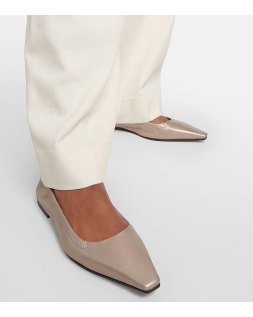 Brunello Cucinelli Brown Metallic Leather Ballet Flats