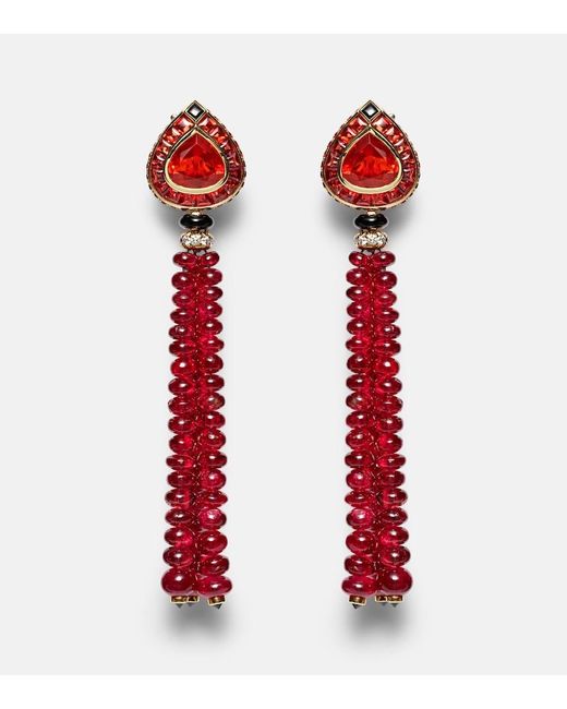 Marina B Red Lupa 18Kt Drop Earrings With Gemstones And Diamonds