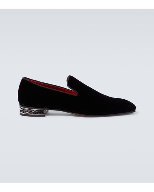 Christian Louboutin Black Dandyrocks Velvet Loafers for men