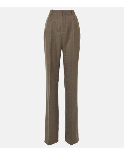Pantalones rectos de lana virgen de tiro alto Saint Laurent de color Gray
