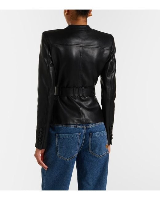 Balmain Black Belted Leather Jacket
