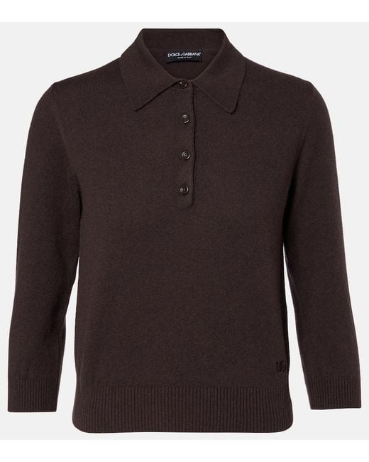 Dolce & Gabbana Brown Cashmere Polo Sweater