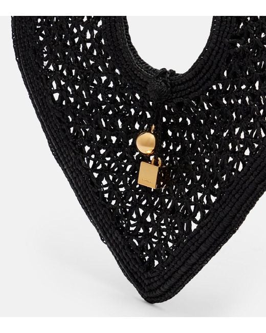 Jacquemus Black Spiaggia Coeur Small Raffia Top-Handle Bag